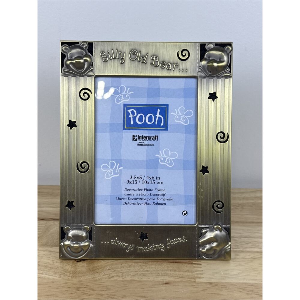 Vtg Winnie the Pooh Gold Picture Frame Silly Old Bear 4x6 Nursery Baby Decor NEW